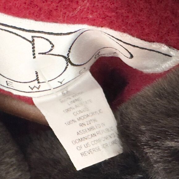 VTG CBO Plus Size 5X Wool Coat Red Faux Fur‎ Lined Hood Pockets Cuffed Sleeve E - Picture 6 of 9